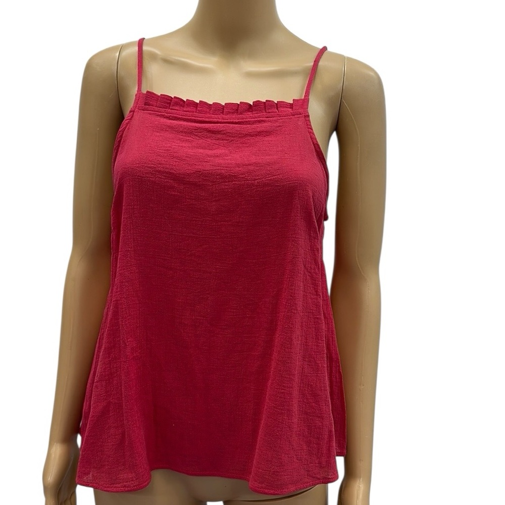 Universal Thread Red Cotton Ruffle Trim Square Neckline Spaghetti Strap Tank S